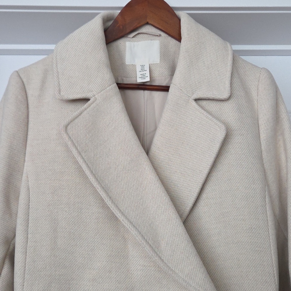 H&M Long Belted Coat, Cream, Size M - Picture 5 of 15